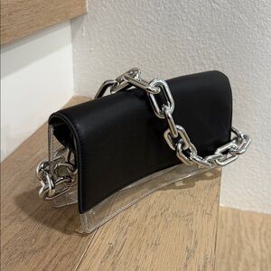 Clear Chic Black and Silver Chain Clutch